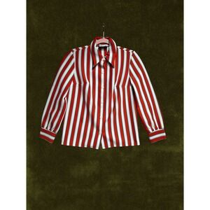 Vintage Act III 1970s Striped Disco Collar Blouse Red White Black Dacron Knit